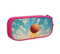 NCLSJFOV Basketball Printed Pencil Case Large Pen Bag Cute Pencil Box Pouch Office School Stationery Organizer for Girls Boys, Pink
