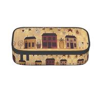 NCLSJFOV Beige Brown House and Fruit Large Pencil Case for Girls and Boys, Aesthetic Pencil Bag with Multi Compartments for Adults, Office Stationary Organizer Practical for Kids Teenage Women Men