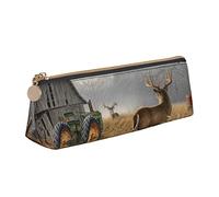 NCLSJFOV Black & White Big Dot Leather Pencil Pen Case with Zipper College School Office Organizer Pen Bag Pouch Box for Teen Girl Boy Men Women, Deer Hunting Printing Makeup Bag Leather Pencil Case