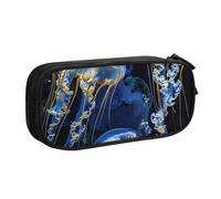 NCLSJFOV Blue and Gold Jellyfish Printed Pencil Case Large Pen Bag Cute Pencil Box Pouch Office School Stationery Organizer for Girls Boys, Black