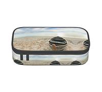 NCLSJFOV Boat Beach Sunrise Time Large Pencil Case for Girls and Boys, Aesthetic Pencil Bag with Multi Compartments for Adults, Office Stationary Organizer Practical for Kids Teenage Women Men