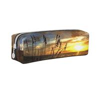 NCLSJFOV Calm Coastal Scene Rectangle Leather Pencil Case for Girls Boys, Pen Pouch & Makeup Bag for Student School Office College