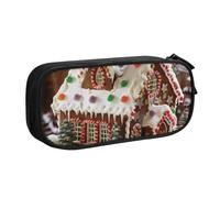 NCLSJFOV Christmas Gingerbread Like Village House Printed Pencil Case Large Pen Bag Cute Pencil Box Pouch Office School Stationery Organizer for Girls Boys, Black