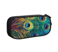 NCLSJFOV Colored Peacock Printed Pencil Case Large Pen Bag Cute Pencil Box Pouch Office School Stationery Organizer for Girls Boys, Black
