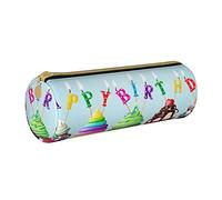 NCLSJFOV Cute Brown Cartoon Owls Pencil Case Cute Pen Case Cylinder Leather Pencil Pouch Office Pencil Box Bag Gifts for Adults Teen School Girls Boys, Colorful Happy Birthday Cupcakes, One Size,