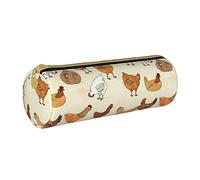 NCLSJFOV Cute Brown Cartoon Owls Pencil Case Cute Pen Case Cylinder Leather Pencil Pouch Office Pencil Box Bag Gifts for Adults Teen School Girls Boys, Chicken Pattern, One Size, Leather Pencil Case