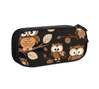 NCLSJFOV Cute Brown Cartoon Owls Printed Pencil Case Large Pen Bag Cute Pencil Box Pouch Office School Stationery Organizer for Girls Boys, Black
