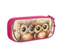 NCLSJFOV Cute Owls Printed Pencil Case Large Pen Bag Cute Pencil Box Pouch Office School Stationery Organizer for Girls Boys, Pink
