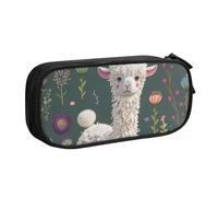 NCLSJFOV Flower Alpaca Printed Pencil Case Large Pen Bag Cute Pencil Box Pouch Office School Stationery Organizer for Girls Boys, Black