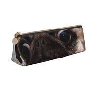 NCLSJFOV Happy Birthday Big Cake Print Leather Pencil Pen Case with Zipper College School Office Organizer Pen Bag Pouch Box for Teen Girl Boy Men Women, Cute Pet Pug, One Size, Box,Triangular