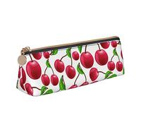 NCLSJFOV Hawaii Flower Print Leather Pencil Pen Case with Zipper College School Office Organizer Pen Bag Pouch Box for Teen Girl Boy Men Women, Red Cherries, One Size, Box,Triangular