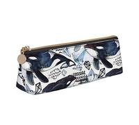 NCLSJFOV Hummingbird Flowers Print Leather Pencil Pen Case with Zipper College School Office Organizer Pen Bag Pouch Box for Teen Girl Boy Men Women, Killer Whale, One Size, Box,Triangular