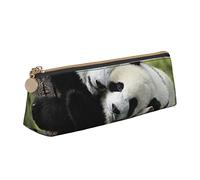 NCLSJFOV Jamaica Beach Leather Pencil Pen Case with Zipper College School Office Organizer Pen Bag Pouch Box for Teen Girl Boy Men Women, Two Big Pandas Printing Makeup Bag Leather Pencil Case