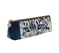 NCLSJFOV Jamaica Beach Print Leather Pencil Pen Case with Zipper College School Office Organizer Pen Bag Pouch Box for Teen Girl Boy Men Women, Blue Eyed Snow Leopard, One Size, Triangular