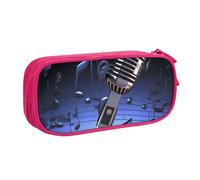 NCLSJFOV Microphone with Music Notes Printed Pencil Case Large Pen Bag Cute Pencil Box Pouch Office School Stationery Organizer for Girls Boys, Pink