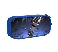 NCLSJFOV Microphone with Music Notes Printed Pencil Case Large Pen Bag Cute Pencil Box Pouch Office School Stationery Organizer for Girls Boys, Blue
