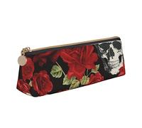 NCLSJFOV Panther with Blue Eyes Leather Pencil Pen Case with Zipper College School Office Organizer Pen Bag Pouch Box for Teen Girl Boy Men Women, Rose Skull Printing Makeup Bag Leather Pencil Case