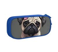 NCLSJFOV Pug Dog Printed Pencil Case Large Pen Bag Cute Pencil Box Pouch Office School Stationery Organizer for Girls Boys, Blue