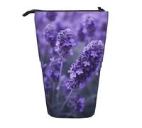 NCLSJFOV Purple Lavender Colored Flowers Printed Standing Telescopic Pencil Case - Cute School Pencil Pouch, Makeup Bag, Cosmetic Bag, Pen Holder