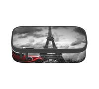 NCLSJFOV Red Car in Front of The Eiffel Tower Personalised Printed Large Capacity Compartment Multifunctional Stationery Pencil Case