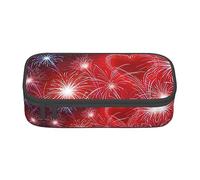 NCLSJFOV Red Hearts Firework Large Pencil Case for Girls and Boys, Aesthetic Pencil Bag with Multi Compartments for Adults, Office Stationary Organizer Practical for Kids Teenage Women Men