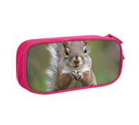 NCLSJFOV Red Squirrel Printed Pencil Case Large Pen Bag Cute Pencil Box Pouch Office School Stationery Organizer for Girls Boys, Pink