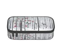 NCLSJFOV Snow Deer Bird Brich Tree Large Pencil Case for Girls and Boys, Aesthetic Pencil Bag with Multi Compartments for Adults, Office Stationary Organizer Practical for Kids Teenage Women Men
