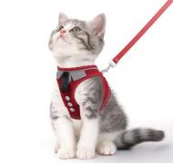 NCMAMA - Cat Harness and Leash Set for Walking Escape Proof, Adjustable Soft Kitten Harnesses, Breathable Mesh with Reflective Strips, Kitten Harness Puppy Bunny (Red, S)