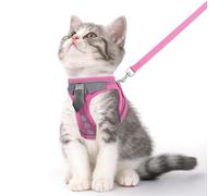 NCMAMA Cat Harness and Leash Set for Walking Escape Proof, Soft Adjustable Kitten Harness Breathable Mesh with Reflective Strips Harness for Kitty Puppy Bunny(Pink,S)