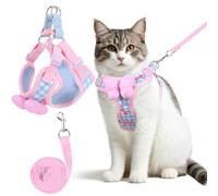 NCMAMA Cat Vest Harness and Leash Set for Walking Escape Proof, Adjustable Kitten Harness and Leash Set Breathable Mesh with Bow Harness for Kitty Puppy Bunny（Pink Medium）