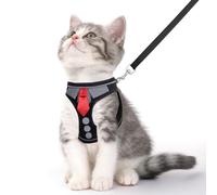 NCMAMA Escape Proof Cat Walking Harness and Leash Set Soft Adjustable Breathable Mesh with Reflective Strips Kitten Puppy Rabbit Harness (Black, S)