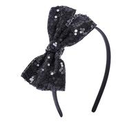 NCMAMA Sequin Black Bow Headband for Girls Sparkly Glitter Hairband Bows Hair Accessories for Toddler Kids Women on Christmas Halloween Birthday Parties