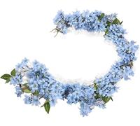 NCOALE 2 Pcs Cherry Blossom Artificial Flowers, Artificial Plant Rattan 5.7FT Hanging Vine Artificial Flower Garland, for Home Garden Party Wedding Decor (Blue)