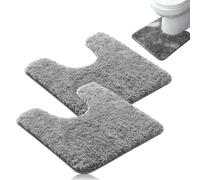 NCOALE 2 PCS Toilet Mats Pedestal Only, Absorbent Toilet Rug Non Slip Soft 50x40 cm U Shape Bath Mat for Homes Flats Toilet (Grey)