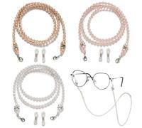 NCOALE 3 PCS Glasses Chain for Women, Pearl Sunglasses Chain Anti-slip Glasses Chains Fashionable Beaded Eyeglass Chain Glasses String Holders (White, Pink, Light Brown)