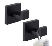 NCOALE Black Towel Hook, 2 PCS Square Bathroom Towel Hooks Heavy Duty Stainless Steel Coat Hook for Bathroom Hotel Door (Matte Black)