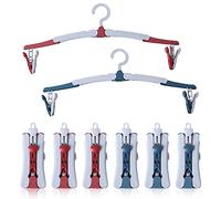 NCOALE Folding Clothes Hanger, 8 PCS Travel Hangers With Clips, 360 Degree Rotating Hook, Plastic Non-Slip Portable Multi-Purpose for Home Hotel Travel Camping, Blue, Red