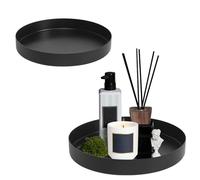 NCOALE Set of 2 Decorative Trays, Round, Large Serving Tray, Black, 20 cm and 25 cm, Round Tray, Metal, Non-Slip Decorative Plate for Cosmetics, Desserts, Candles
