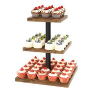 NCONCO 3 Tier Cupcake Stand, Wooden Dessert Tower Display for 57 Cupcakes Square Rustic Brown Cake Stand Holder for Wedding Birthday Party Baby Shower