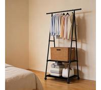 NCONCO clothes rail, Black Stainless Steel and PP Clothing Rack 21.6x16.5x63 Inch Heavy Duty Free Standing Garment Rail with Adjustable Height for Wardrobe and Bedroom Storage