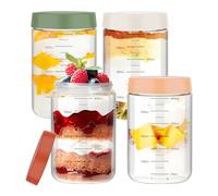 NCONCO Overnight Oats Jar, 4 Pack 26oz/750ml Leak Proof Glass Jar with Lid Airtight Containers with Measurement Marks for Meal Prep Overnight Oats Salads Dry/Liquid Foods Pantry Organization