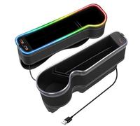 NCONCO Pack of 2 Multifunctional Storage Box,Storage Box for Car Seats with Cup Holder,USB,LED Light Car Seat Gap Filler,Centre Console Accessories with Cup Holder,7-Colour LED Light