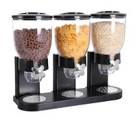 NCONCO Triple Cereal Dispenser, 17.3x6.3x13.8 Inches Classic Dry Food Canister Countertop Storage Container with Transparent Window Removable Lids for Cereal Oats Candy Rice Nuts Beans