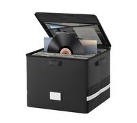 NCONCO Vinyl Record Storage Box, 16 Inch Lockable Protective Case 16 Inch Black Silicone-Coated Fiberglass LP and Record Storage Box for Music Album Collections Cassette Tapes and Media Organization