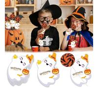 Ncozwo 100 Pcs Halloween Lollipop Paper Cards Cute Ghost Candy Chocolate Sugar Wrapping Card Decorations for Party Favors Exchange Cards (Yellow Hat Ghost)