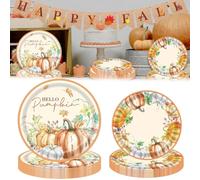 Ncozwo 40 Pcs Hello Pumpkin Fall Party Disposable Paper Plates Sets Watercolor Pumpkins Round Plates 9 Inch Dinner Plate 7 Inch Dessert Plate for Thanksgiving Autumn Birthday Party Supplies Serves 20
