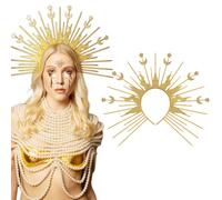 Ncozwo Goddess Halo Crown Headband Virgin Mary Stars Moons Hair Hoop Fairy Queen Renaissance Hair Accessory for Halloween Party (Bright Style, Gold Sun)