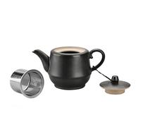 NCQIXIAO Rural Style Ceramic Teapot with Stainless Steel Infuser 16 Ounces Porcelain Blooming & Loose Leaf Teapot (Black)