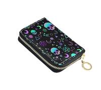NCRJCZQL RFID Credit Card Holder Wallets Accordion for Women Leather Zipper Card Case Accordion Wallet for Ladies Girls, Skull, Art Print