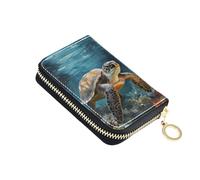 NCRJCZQL RFID Credit Card Holder Wallets Accordion for Women Leather Zipper Card Case Accordion Wallet for Ladies Girls, Sea Turtle, Art Print